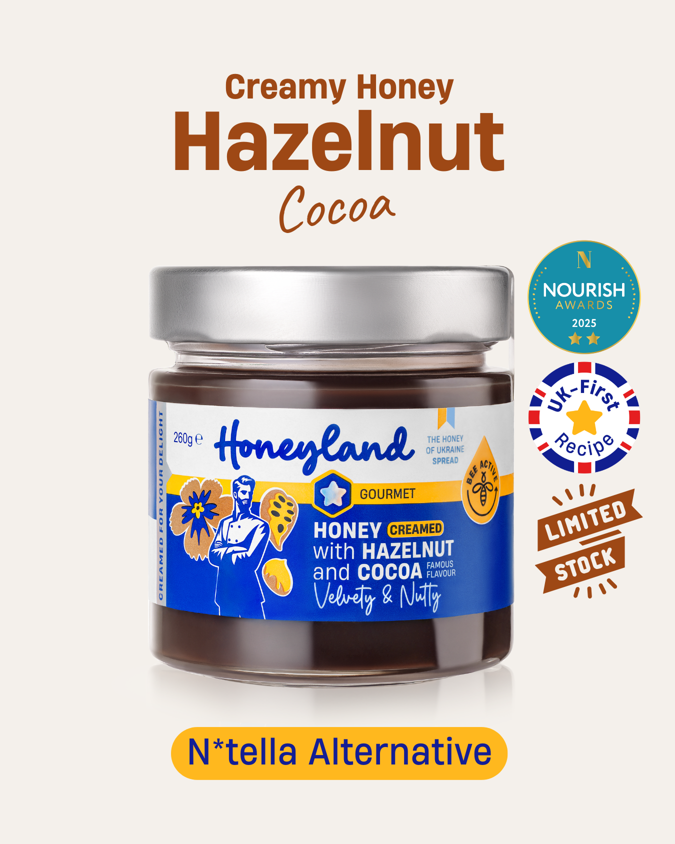 Hazelnut Cocoa Honey 260g with Natural Blossom Honey – Honeyland Hazelnut Cocoa Honey 260g with Natural Blossom Honey – Honeyland